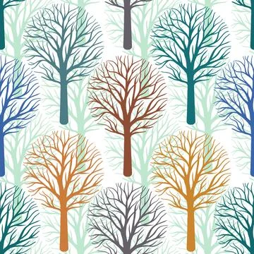 Seamless pattern  with trees on white background. Stock Illustration