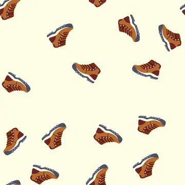 Seamless pattern trekking hiking boots male cartoon vector Stock Illustration