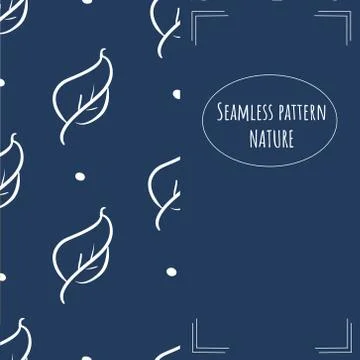 Seamless pattern in trend  blue color with doodle leaf - split screen - for b Stock Illustration