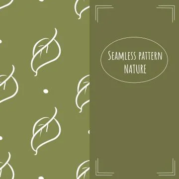 Seamless pattern in trend color with doodle leaf - split screen - for backgro Stock Illustration