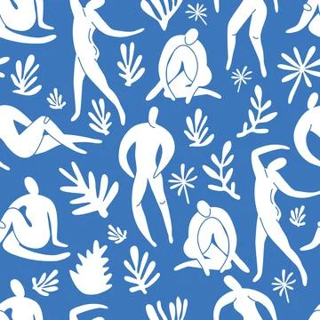 Seamless pattern trendy doodle and abstract nature icons on blue background Stock Illustration