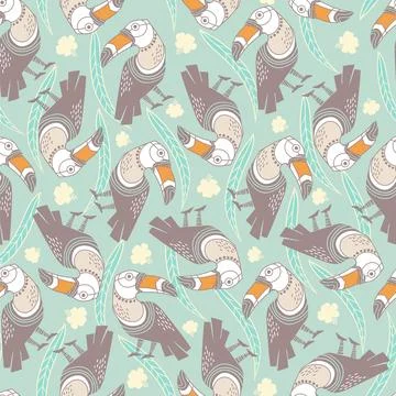 Seamless pattern trendy exotic toucan birds vector illustration Stock Illustration