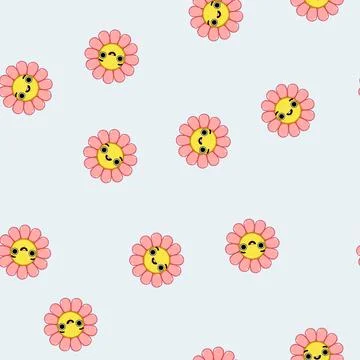 Seamless pattern trendy flower character cartoon vector 스톡 일러스트