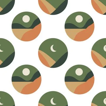 Seamless pattern of trendy minimalist landscape abstract contemporary design Stock Illustration