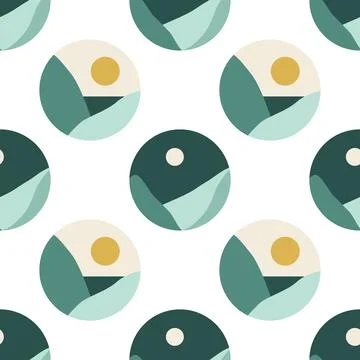 Seamless pattern of trendy minimalist landscape abstract contemporary design Stock Illustration