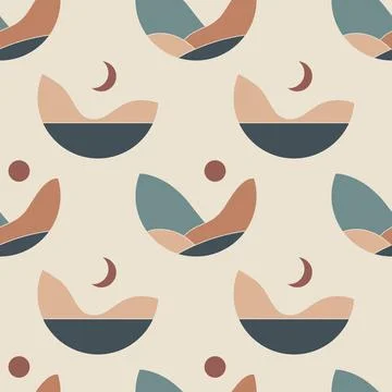 Seamless pattern of trendy minimalist landscape abstract contemporary design Stock Illustration