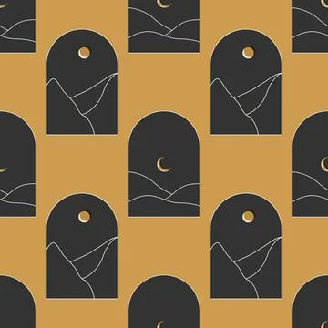 Seamless pattern of trendy minimalist landscape abstract contemporary design Stock Illustration