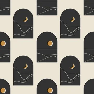 Seamless pattern of trendy minimalist landscape abstract contemporary design Stock Illustration