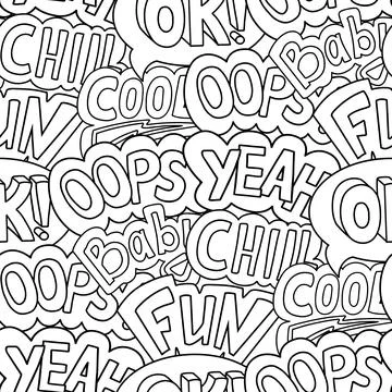Seamless pattern, trendy retro cool comic style. 90s hand drawn outline let.. Stockillustratie