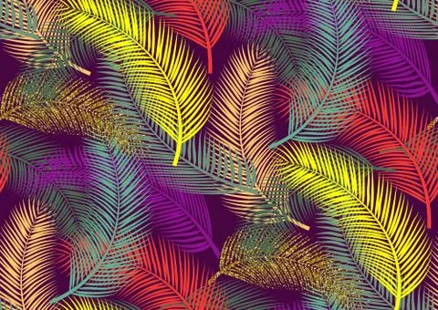 Seamless pattern with trendy tropical summer motifs, exotic leaves and plants Stock Illustration