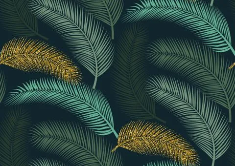 Seamless pattern with trendy tropical summer motifs, exotic leaves and plants Stock Illustration