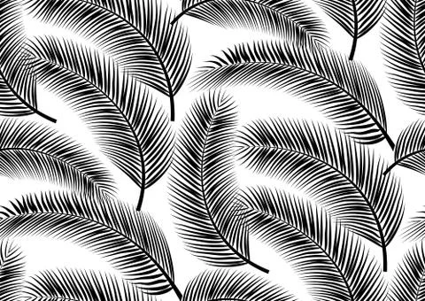Seamless pattern with trendy tropical summer motifs, exotic leaves and plants Stock Illustration