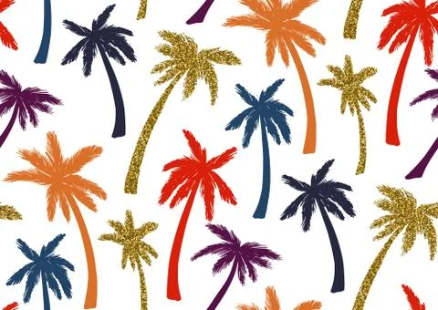 Seamless pattern with trendy tropical summer motifs, exotic leaves and plants Stock Illustration