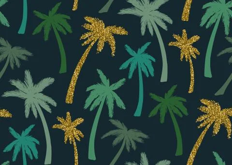 Seamless pattern with trendy tropical summer motifs, exotic leaves and plants Stock-Illustration