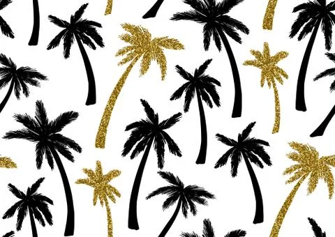 Seamless pattern with trendy tropical summer motifs, exotic leaves and plants Illustrazione stock
