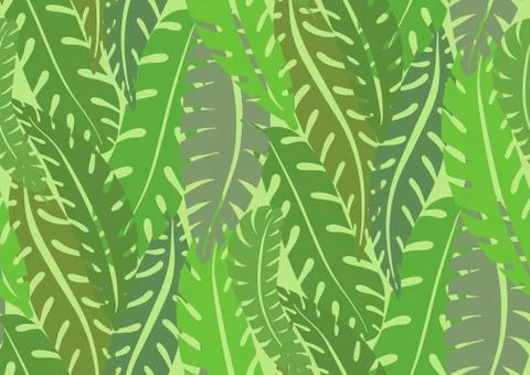 Seamless pattern with trendy tropical summer motifs, exotic leaves and plants Stock Illustration
