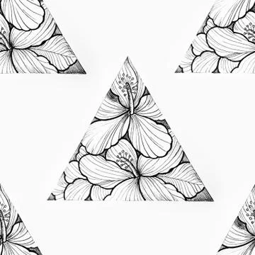 Seamless pattern of a triangle in flowers on a white background. Illustrazione stock