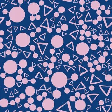 Seamless pattern with triangles and connected spots on a blue background. Vector Illustrazione stock