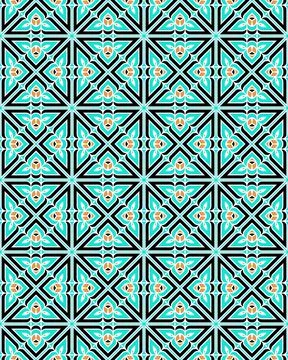 Seamless pattern of triangles in black and blue that can be used for tiles and Stock Illustration