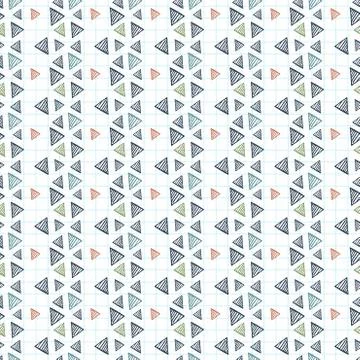 Seamless pattern of triangles primed on checkered paper Stock Illustration
