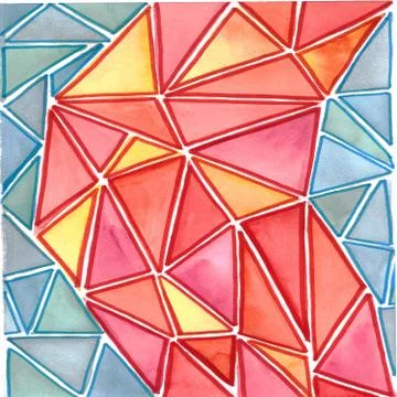 Seamless pattern of triangles of yellow, pink, red, blue and green, graphic w Stock Illustration