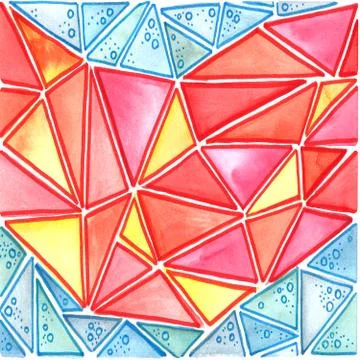 Seamless pattern of triangles of yellow, pink, red, blue and green, graphic w Stock Illustration