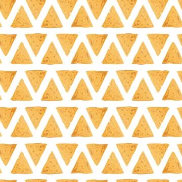 Seamless pattern with triangular corn chips on a white background. Traditiona Stock Illustration