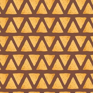Seamless pattern with triangular corn chips on a brown background. Traditiona Stock Illustration