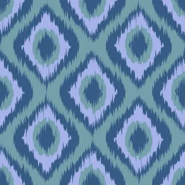 Seamless pattern Tribal Art Ikat Ogee in traditional classic blue and viole.. Stock Illustration