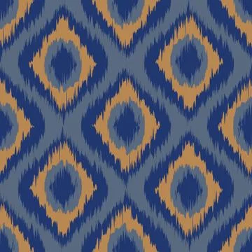 Seamless pattern Tribal Art Ikat Ogee in traditional classic blue and orang.. Stock Illustration