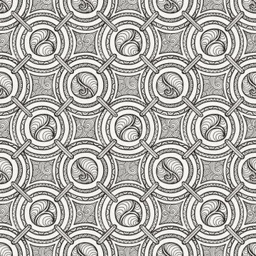 Seamless pattern with tribal boho ornate circle ornament Stock Illustration