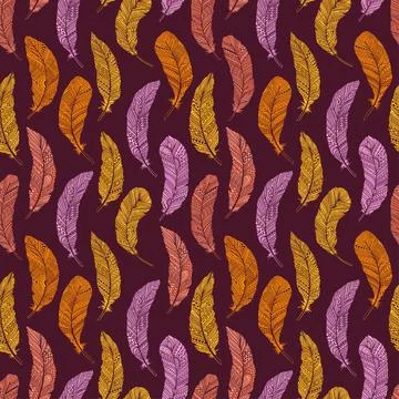 Seamless pattern Tribal Feathers decoration. Ethnic boho style hand drawing. Stock Illustration