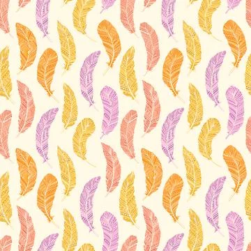 Seamless pattern Tribal Feathers decoration. Ethnic boho style hand drawing. Stock Illustration