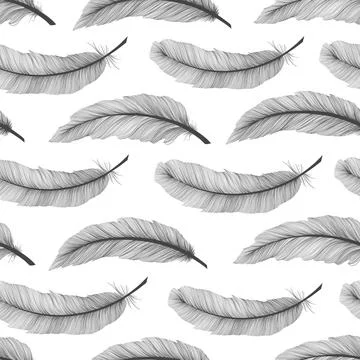 Seamless pattern Tribal Feathers decoration. Ethnic boho style hand drawing. Stock Illustration