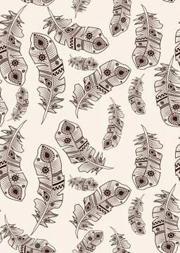 Seamless pattern with tribal feathers. Indian tribal background Stock Illustration