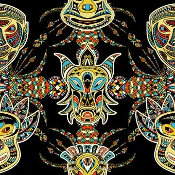 Seamless pattern with tribal mask Stock Illustration