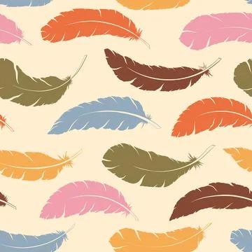 Seamless pattern Tribal silhouette Feathers decoration. Ethnic boho style hand Illustrazione stock