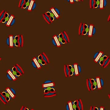 Seamless pattern tribal tiki mask cartoon vector Stock Illustration