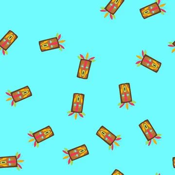 Seamless pattern tribe tribal mask cartoon vector Stock Illustration