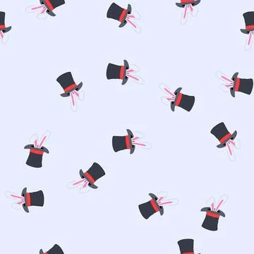 Seamless pattern trick magician hat cartoon vector Stock Illustration