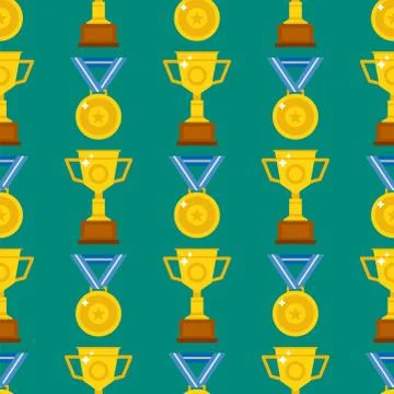 Seamless pattern with trophy and awards vector illustration medallion Illustrazione stock