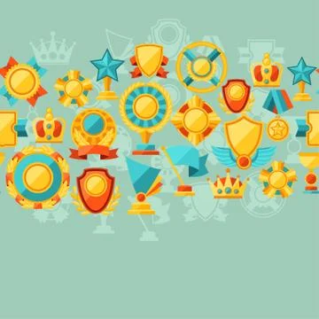 Seamless pattern with trophy and awards in flat design style Stock Illustration