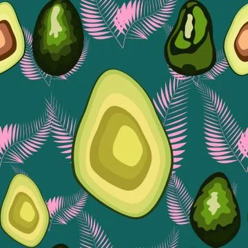 Seamless pattern with tropical and exotic fruits in unique trendy organic sty Stock Illustration