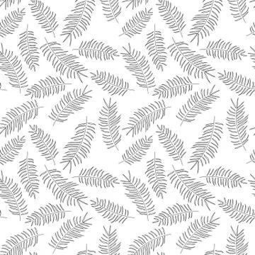 Seamless pattern with tropical black leaves on white background Stock Illustration