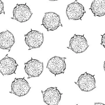 Seamless pattern tropical dragon fruit sketch hand drawn Stock Illustration