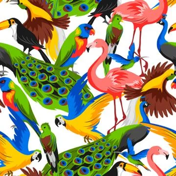 Seamless pattern with tropical exotic birds. Illustrazione stock
