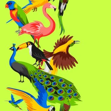 Seamless pattern with tropical exotic birds. Illustration