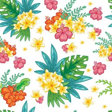 Seamless pattern with tropical exotic flowers and plants vector Stockillustratie
