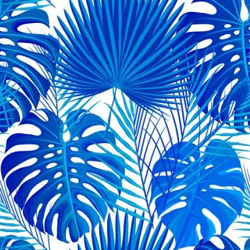 Seamless pattern with tropical exotic palm leaves Stock Illustration