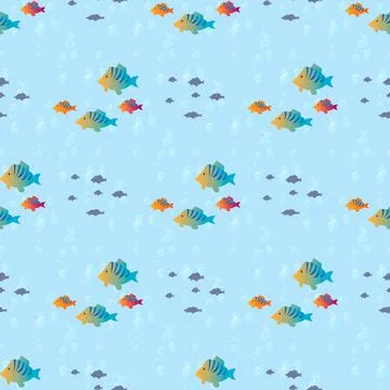 Seamless pattern with tropical fish on a blue background Stock Illustration